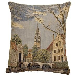 Vtg Brugge Tapestry Pillow Finished Crewel Embroidery 1970s 15"x 12"